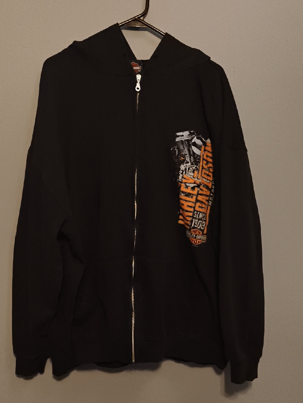 Harley-Davidson Black Zip-Up Hoodie with Orange Logo